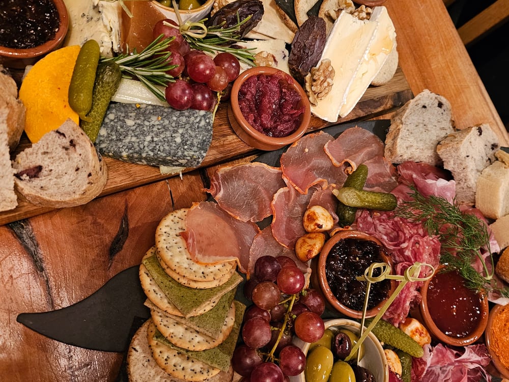 Homemade pub bar snacks on a rustic table